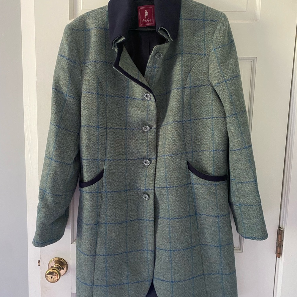 Jack Murphy Ladies Sinead Tweed Coat- Teal Blue Check. Size US 14
